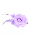 Pince Mariage Fleur Organza Plumes Violet