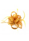 Pince Broche Fleur Ruban Plumes Sinamay Mariage Jaune