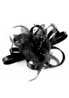 Pince Broche Mariage Fleurs Perlées Plumes Noire