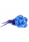 Pince Broche Mariage Fleur Tissu Scintillant Strass Bleu Marine