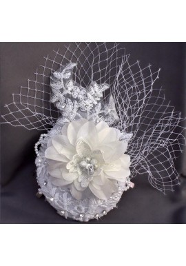 Mini Chapeau Mariage Pince Fleur Perles Broderie Filet Strass