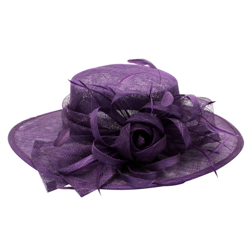 Chapeau Fleur Marguerite Bouton Plume Mariage Violet