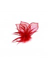 Pince Broche Mariage Pétales Fleur Plumes Sinamay Rouge