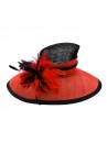 Chapeau Mariage Ceremonie Sisal Plume Rouge / Noir