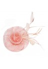 Pince Broche Fleur Tulle Plumes Mariage Rose Corail 