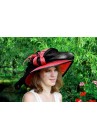 Chapeau Capeline Mariage Ceremonie Plume Sinamay Rouge / Noir