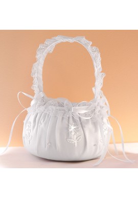 Panier Mariage Noeud Perles Dentelle Satin Strass Blanc