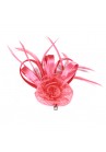 Pince Broche Mariage Fleur Sisal Plumes Rose Satiné Rose Corail