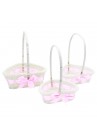 Lot de 3 Paniers en Osier Blanc Forme Coeur Ruban Rose