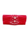 Pochette Mariage Satin Plissé Strass Perles Rose Fushia