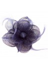 Pince Broche Mariage Fleur Plumes Bouton Bleu Marine