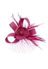 Pince Broche Mariage Voilette Sisal Trèfles Plumes Rose Fushia