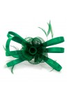 Pince Broche Mariage Fleur Sisal Plumes Ruban Satiné Vert