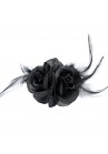 Broche Pince Mariage Double Fleur Tissu Scintillant Noir