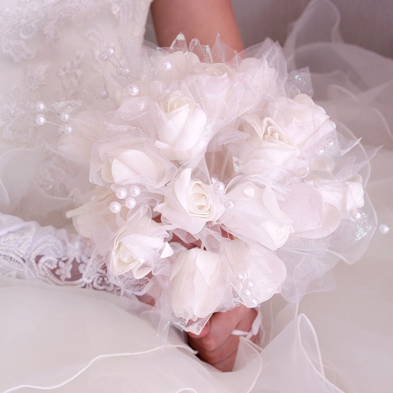 Bouquet Mariée Fleur Perle Paillettée Ivoire