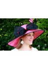 Chapeau Mariage Ceremonie Sisal Plume Noeuds Rose fushia / Noir