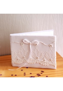 Livre d'Or Mariage Ivoire Noeud Broderie Strass
