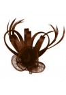 Pince Broche Mariage Fleur Sisal Plumes Rose Satiné Marron