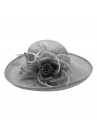 Chapeau Capeline Mariage Voilette Fleur Plume Gris