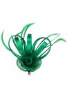 Pince Broche Mariage Fleur Sisal Plumes Rose Satiné Vert