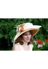 Chapeau Capeline Mariage Ceremonie Plume Sinamay Caramel / Ivoire