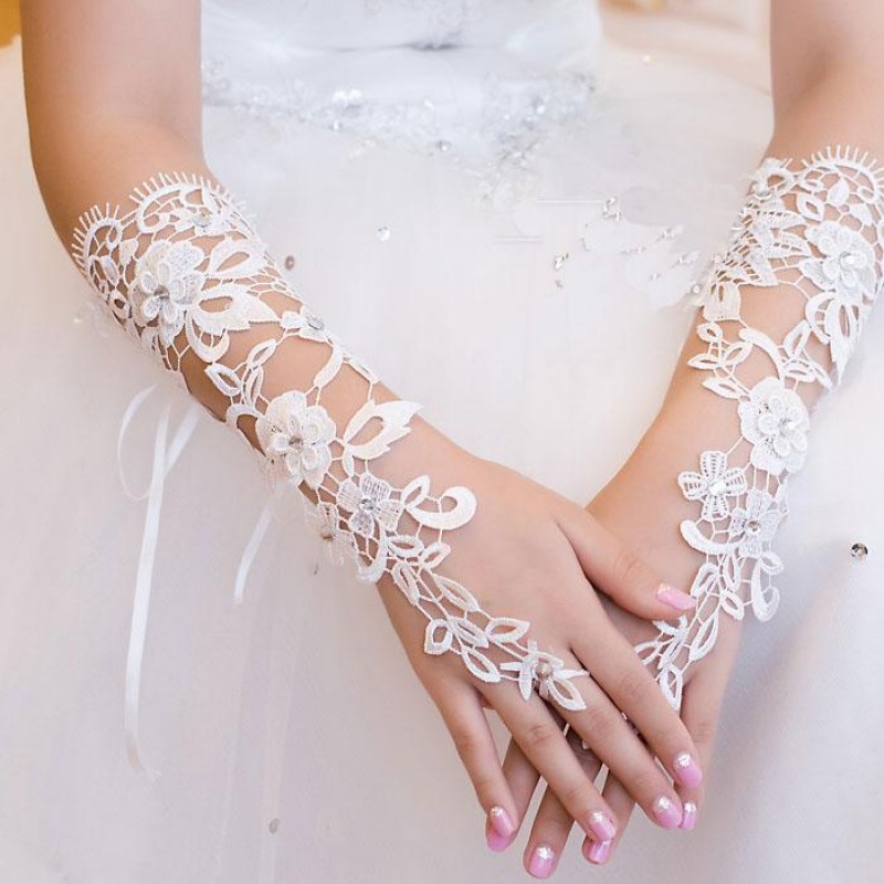 BLANC - Gants Blancs Courts en Dentelle et Strass pour Femme, Accessoires  de Mariage Élégants sans Doigts pou - Cdiscount Prêt-à-Porter