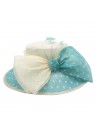 Chapeau Capeline Mariage Ceremonie Gros Noeud Plume Pois Bleu Turquoise