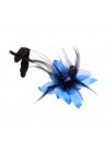 Pince Broche Ceremonie Soirée Mariage Fleur Plumes Strass Bleu