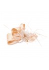 Chapeau Noeud  Bibi Peigne Mariage Plumes Perles Beige