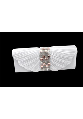 Pochette Mariage Satin Papillon Bande Strass Blanc