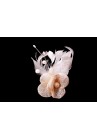 Pince Broche Fleur Bouton Plumes Sinamay Mariage beige