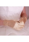 Gants Courts Ceremonie Mariage Satin Plissés Store Or