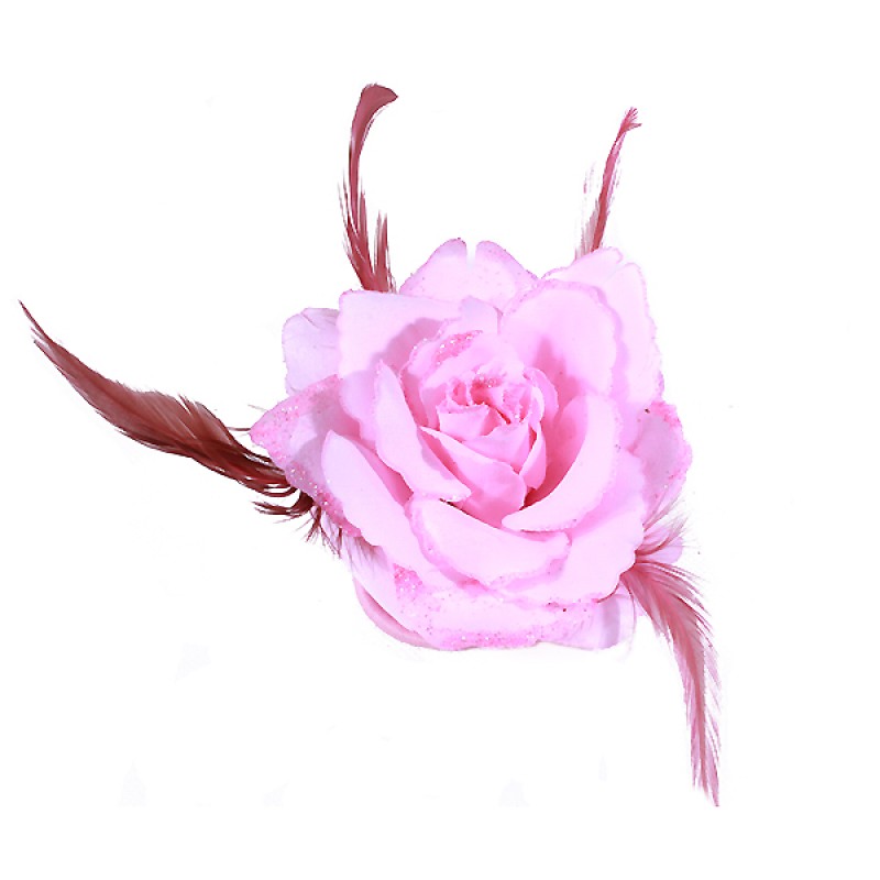 Broche Pince Elastique Mariage Fleur Tissu Scintillants Rose