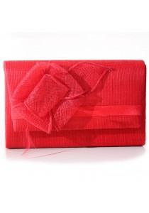 Sac Pochette Mariage Noeud Fleur Sinamay Rouge