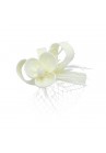 Pince Broche Mariage Voilette Sisal Trèfles Plumes Ivoire