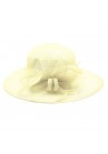 Chapeau Noeud Mariage Capeline Plume Feuilles Palmier Ivoire