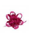 Pince Broche Mariage Tri Fleurs Plumes Rond Ruban Satiné  Rose Fushia