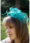 Serre Tête Bibi Mariage Fleur Pois Plumes Filet Bleu Turquoise