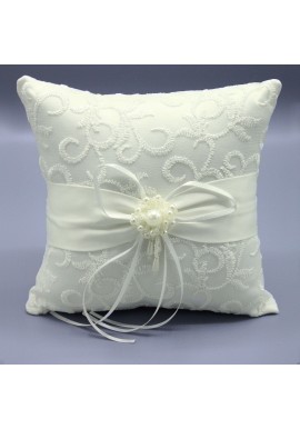 Coussin Mariage Porte Alliances Broderie Perle Ivoire