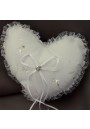 Coussin Coeur Mariage Porte Alliances Blanc Dentelle Borderie Strass