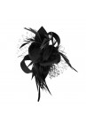 Pince Broche Mariage Fleur Plumes Etoile Voilette Noir