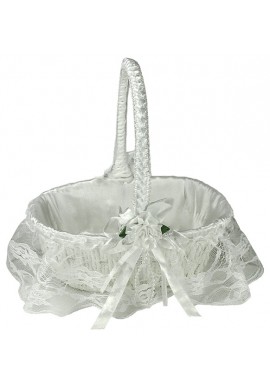 Panier Demoiselle D'Honneur Allongé Dentelle Blanc