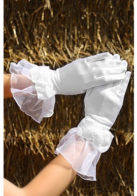 Gants Courts Satin Mariage Noeud Fleur Blanc