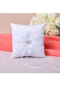 Coussin Mariage Porte Alliances Coeur Strass Ruban