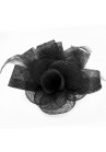 Pince Broche Grande Fleur Plumes Sinamay Mariage Noir