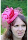 Serre Tête Chapeau Bibi Mariage Filet Plumes Rose Fushia