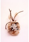 Pince Broche Ceremonie Sinamay Mariage Fleur Plumes Strass beige