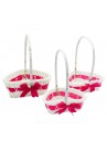 Lot de 3 Paniers en Osier Blanc Forme Coeur Ruban Rose Fushia