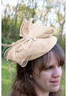 Chapeau Bibi Mariage Noeud Strass Plume Beige