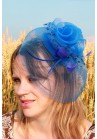 Mini Chapeau Mariage Bibi Tulle Plume Fleur Pois Bleu
